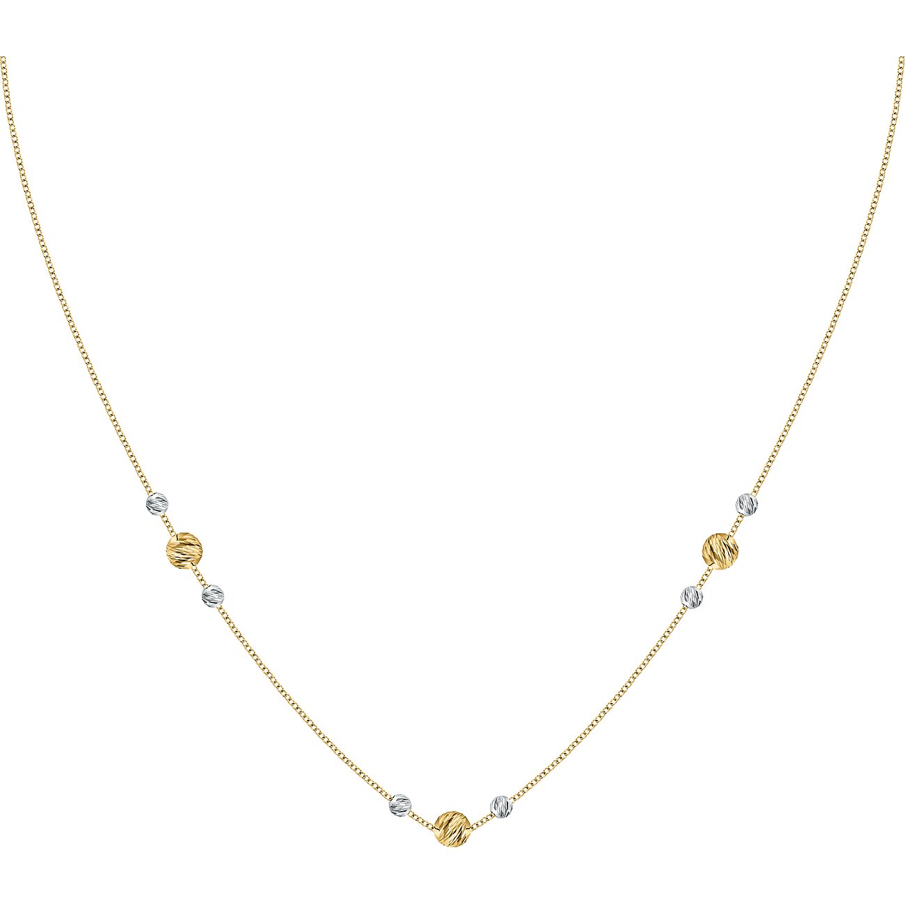 CHRIST Halsschmuck aus Gelb- und Weißgold, eine zarte Kette mit abwechselnd goldenen und silbernen Kügelchen.