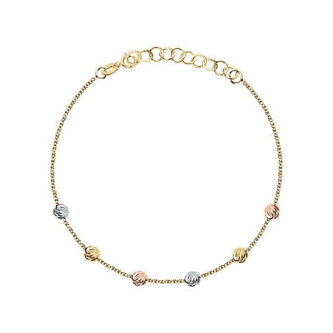 CHRIST Armband van 585 geel-, wit- en roségoud met vijf gestructureerde ballen in een driekleurig design.