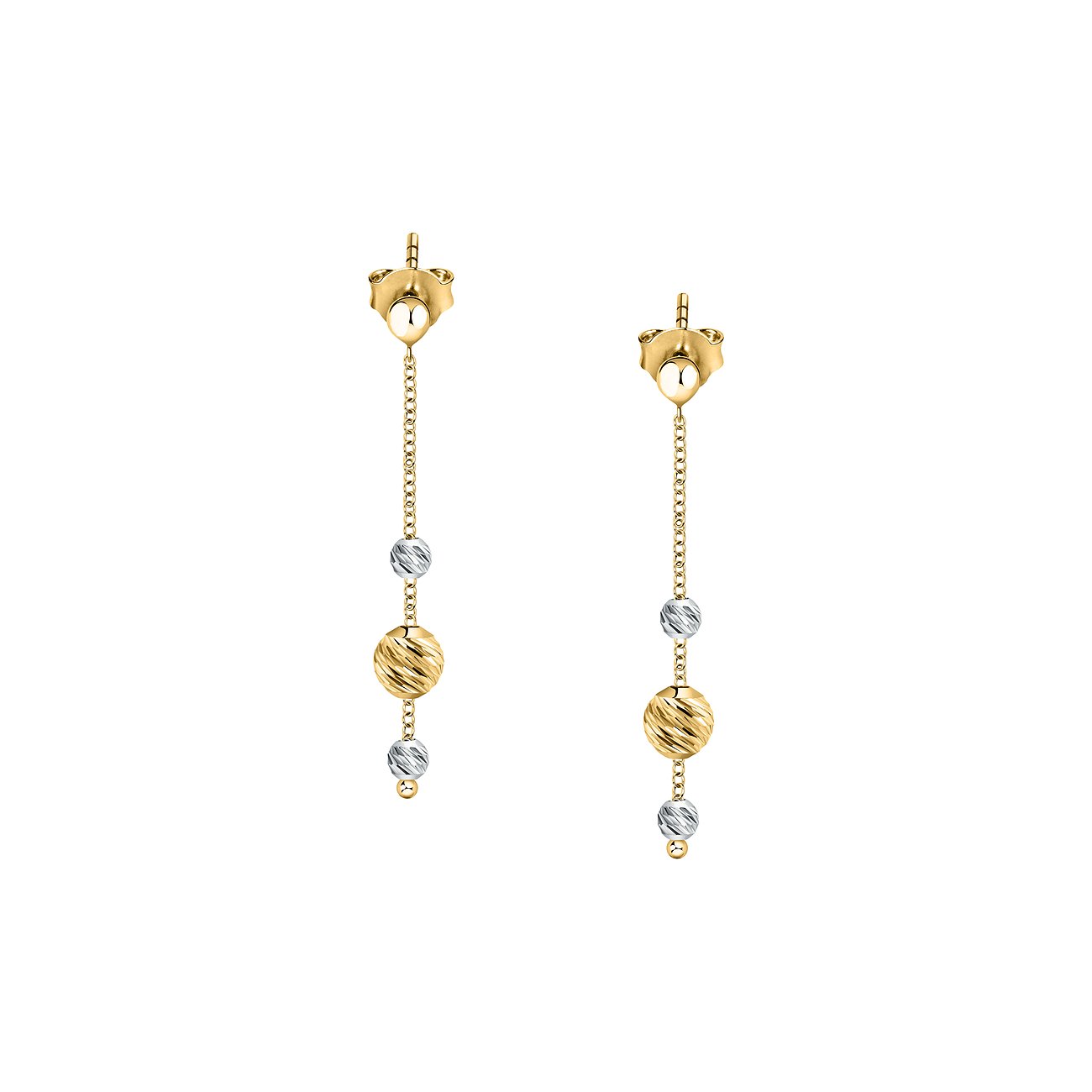 CHRIST Ohrschmuck aus Gelb- und Weißgold, bestehend aus zwei Ohrsteckern mit hängenden, dekorativ strukturierten Kugeln.