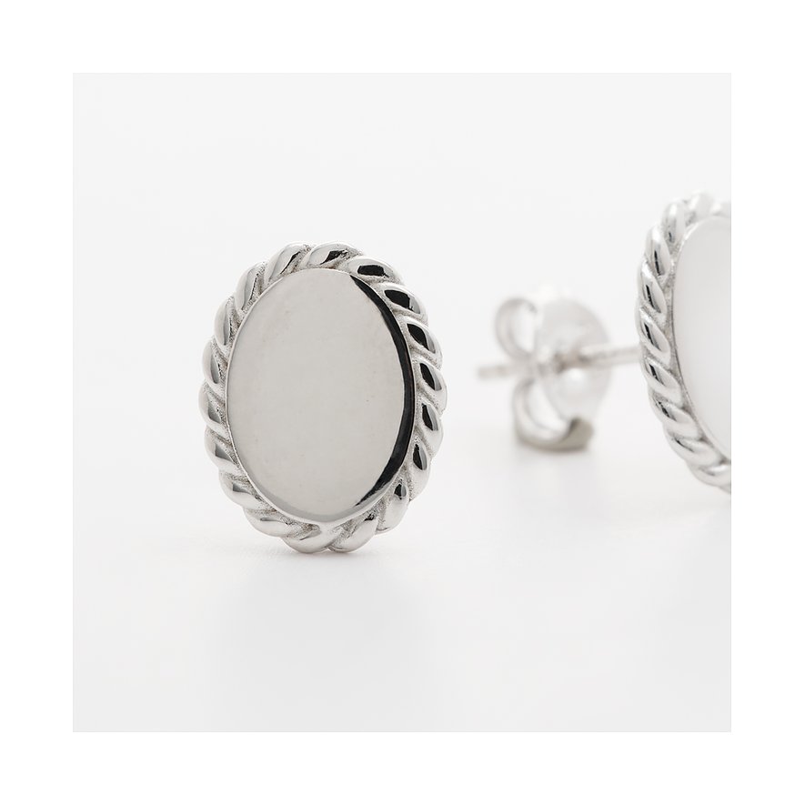 Boucles d'oreilles FAVS, argent 925, disques ronds sertis dans un bord en argent torsadé.