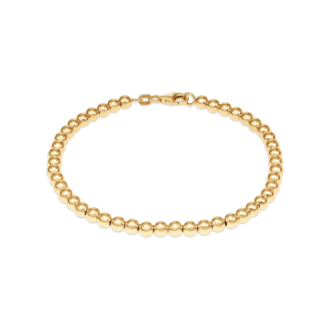 CHRIST 585 geelgouden armband met glanzend gepolijste parels en een veilige sluiting, op wit.