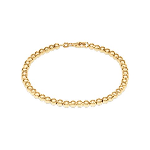 CHRIST 585 geelgouden armband met glanzend gepolijste parels en een veilige sluiting, op wit.