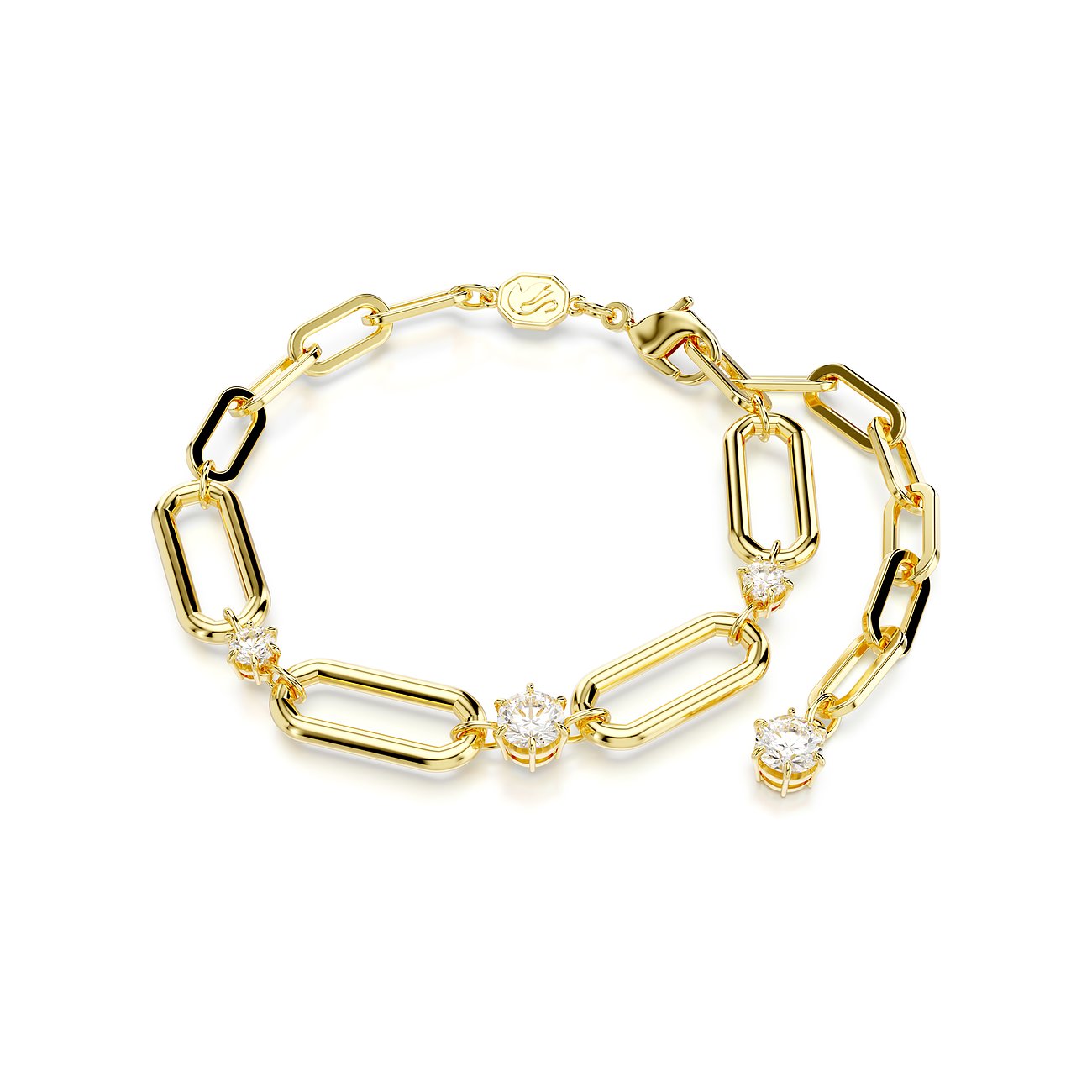 Swarovski armband van goudkleurig metaal met ovale schakels en fonkelende ronde Swarovski kristallen.