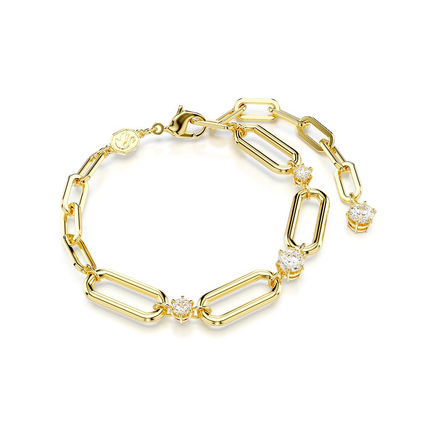 Swarovski armband van goudkleurig metaal met schakels en meerdere ronde, heldere Swarovski kristallen.