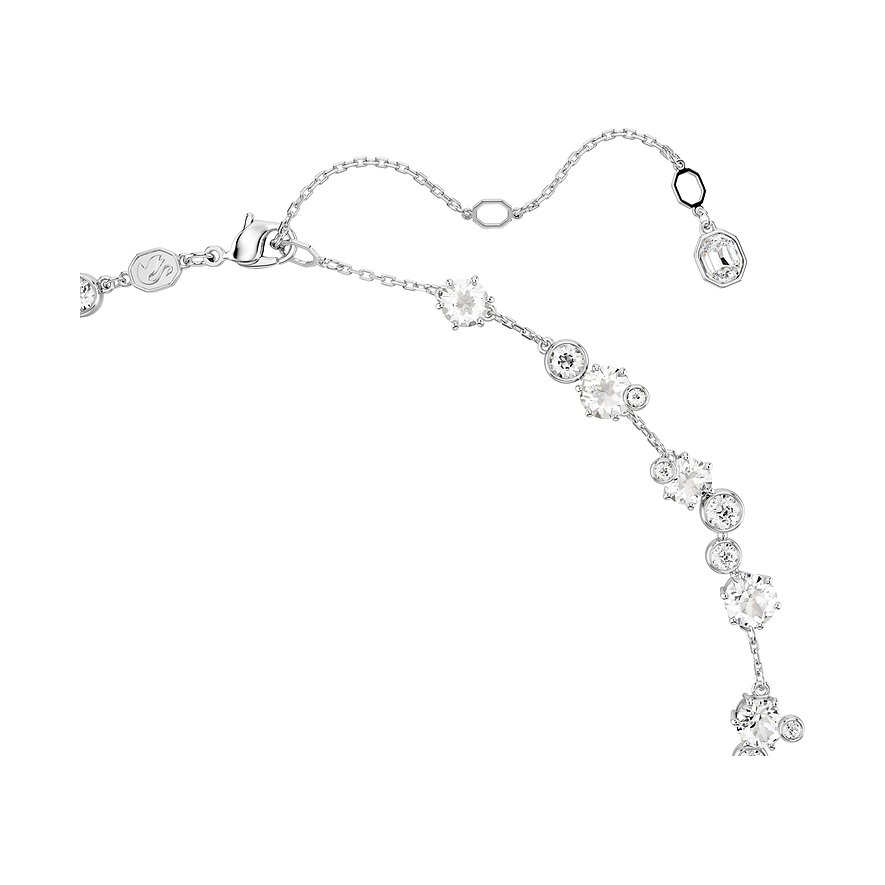 Swarovski metalen halsketting met ketting en ronde en kussenvormige Swarovski-kristallen.