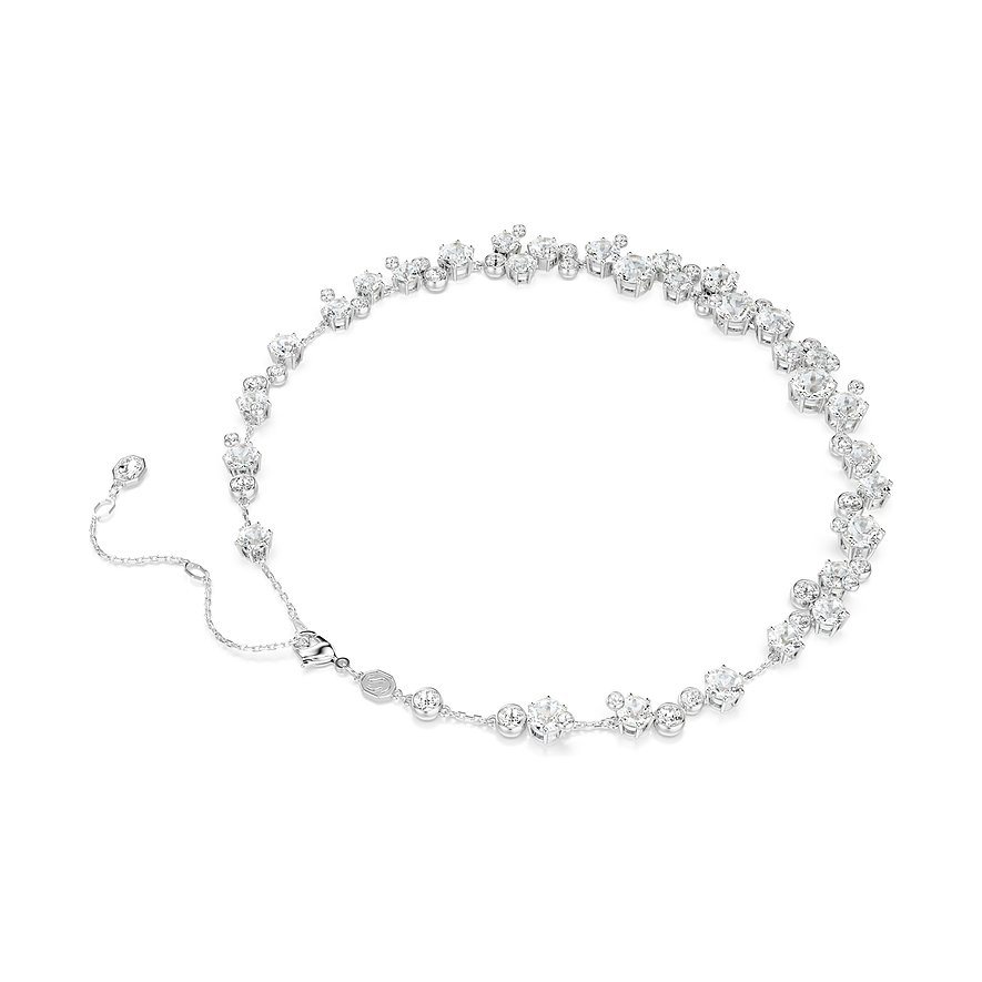 Swarovski halsketting van metaal met op een rij geplaatste ronde Swarovski kristallen in diverse maten.