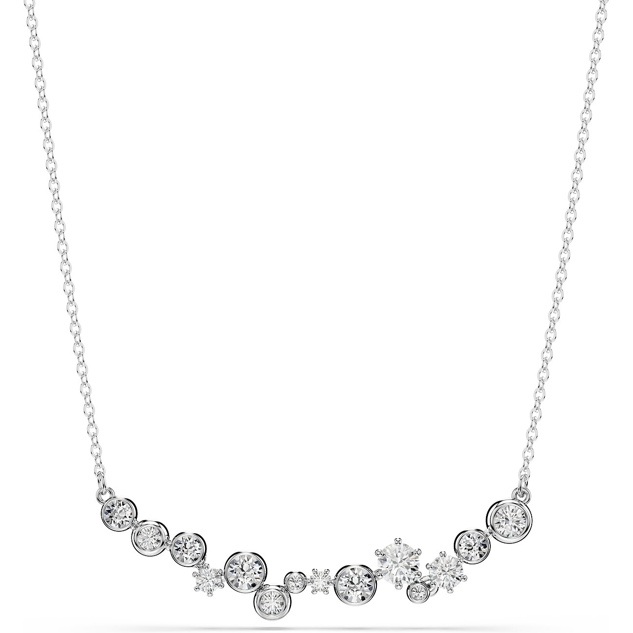 Swarovski Halskette aus Metall mit einer Reihe von klaren, runden Swarovski Kristallen in verschiedenen Größen.