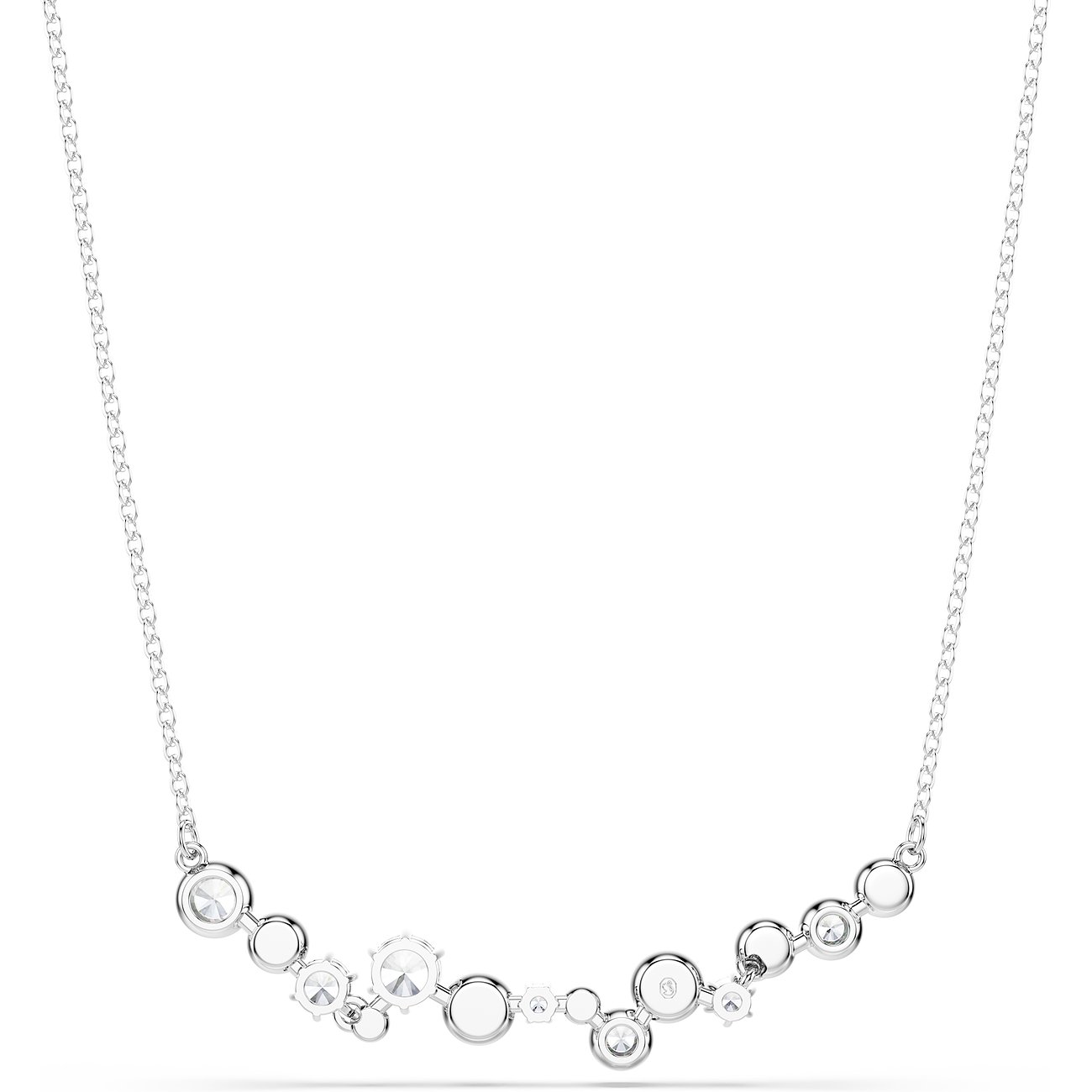 Swarovski Halskette aus Metall mit einer Reihe von Kreisen und Swarovski-Kristallen von oben.