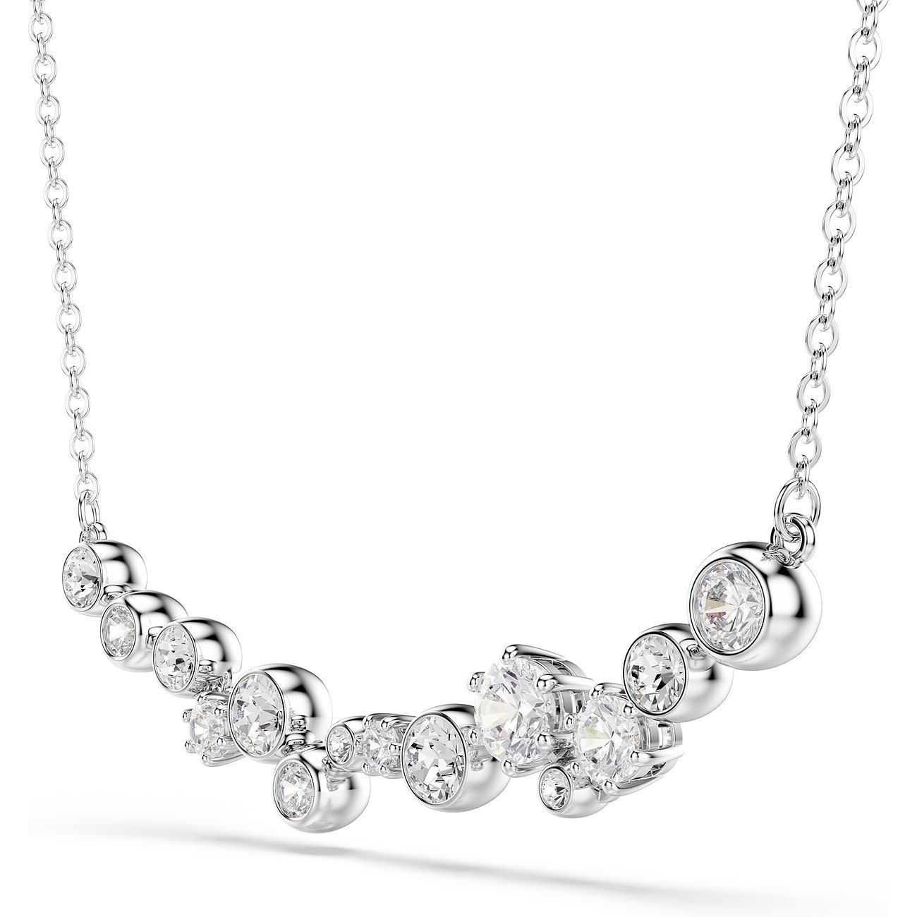 Swarovski Halskette aus Metall mit einer Reihe unterschiedlicher klarer Swarovski-Kristalle in runder und zackiger Fassung.