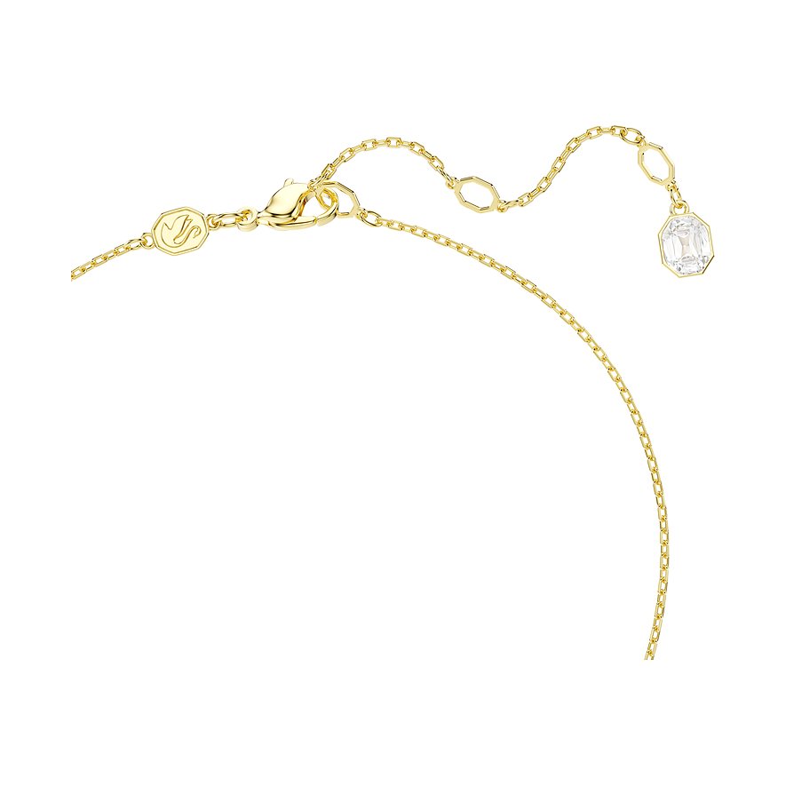 Der Verschluss einer Swarovski Halskette aus Metall mit Karabiner und Swarovski-Kristall-Anhänger.