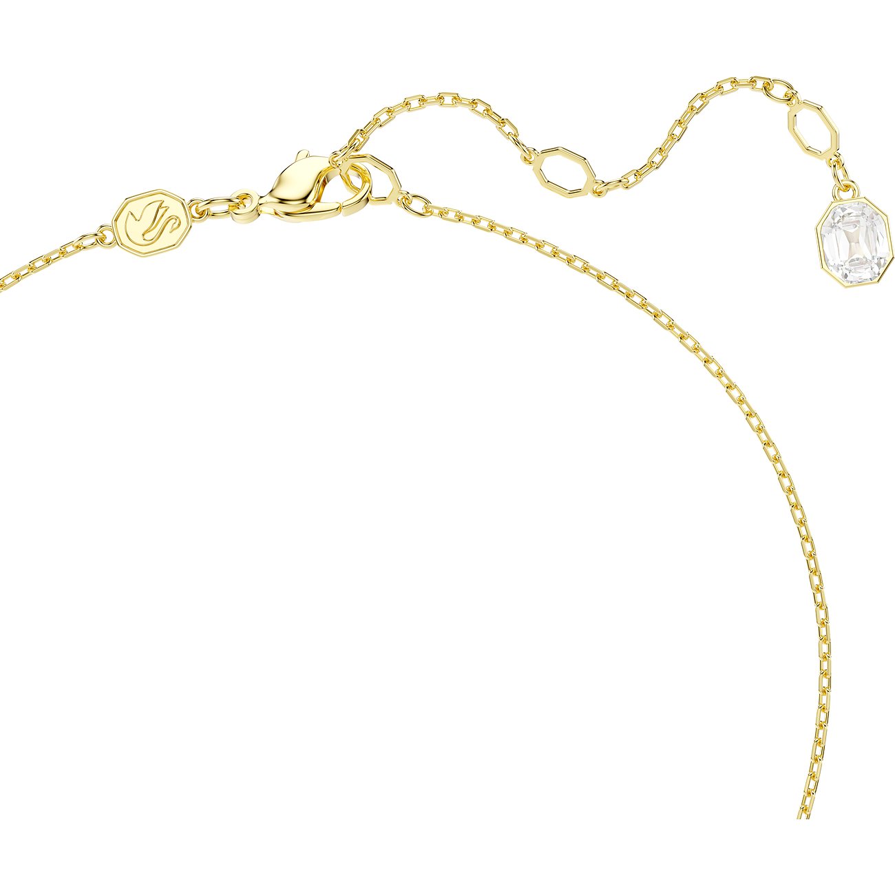 Der Verschluss einer Swarovski Halskette aus Metall mit Karabiner und Swarovski-Kristall-Anhänger.