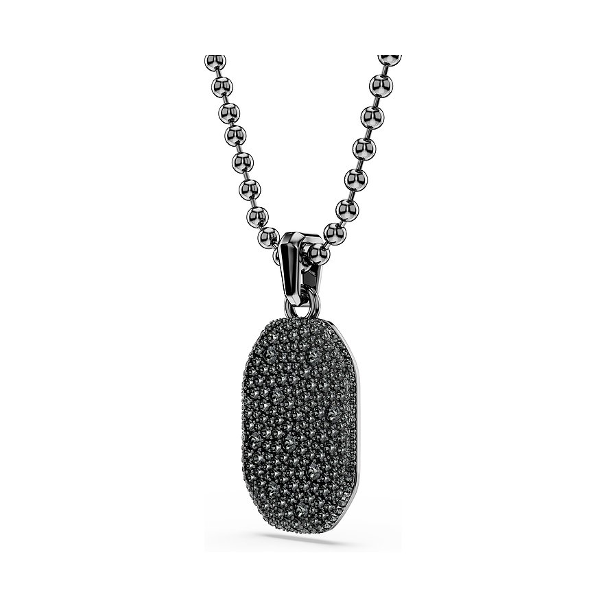 Swarovski Halskette aus Metall mit einem dog tag förmigen Anhänger, besetzt mit dunklen Swarovski-Kristallen.