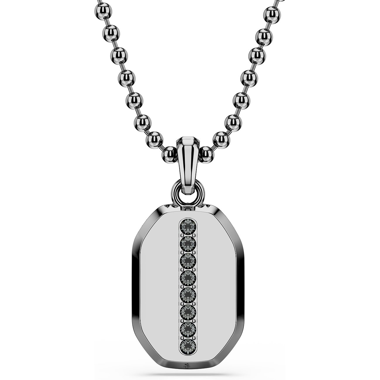 Swarovski Halskette aus Metall mit achteckigem Anhänger und vertikaler Reihe aus grauen Kristallen.