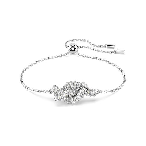 Swarovski Armband aus Metall mit mittiger, geflochtener Schleife, besetzt mit funkelnden Swarovski Kristallen.