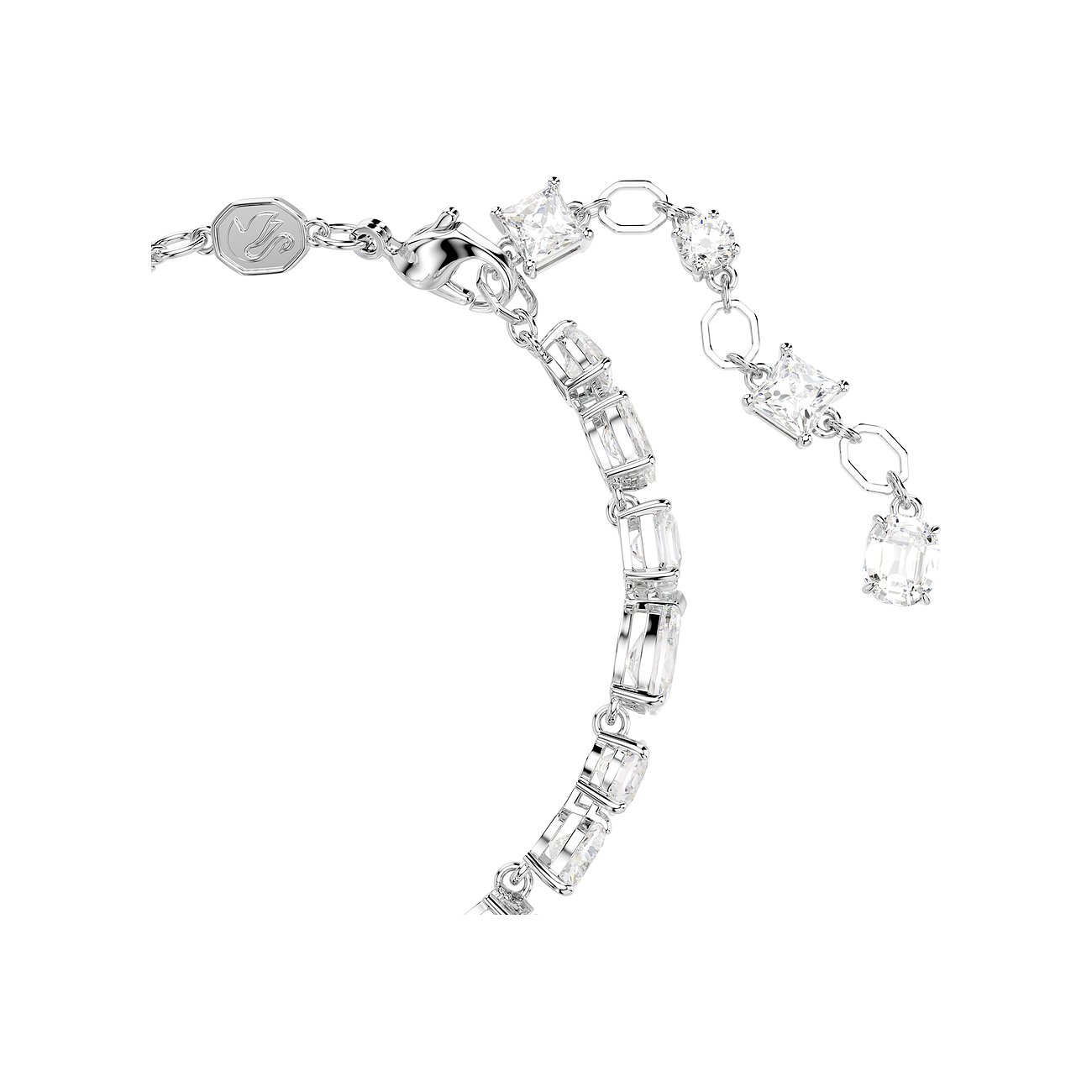 Swarovski armband van metaal met lange, rechthoekige Swarovski kristallen en een schakelketting.