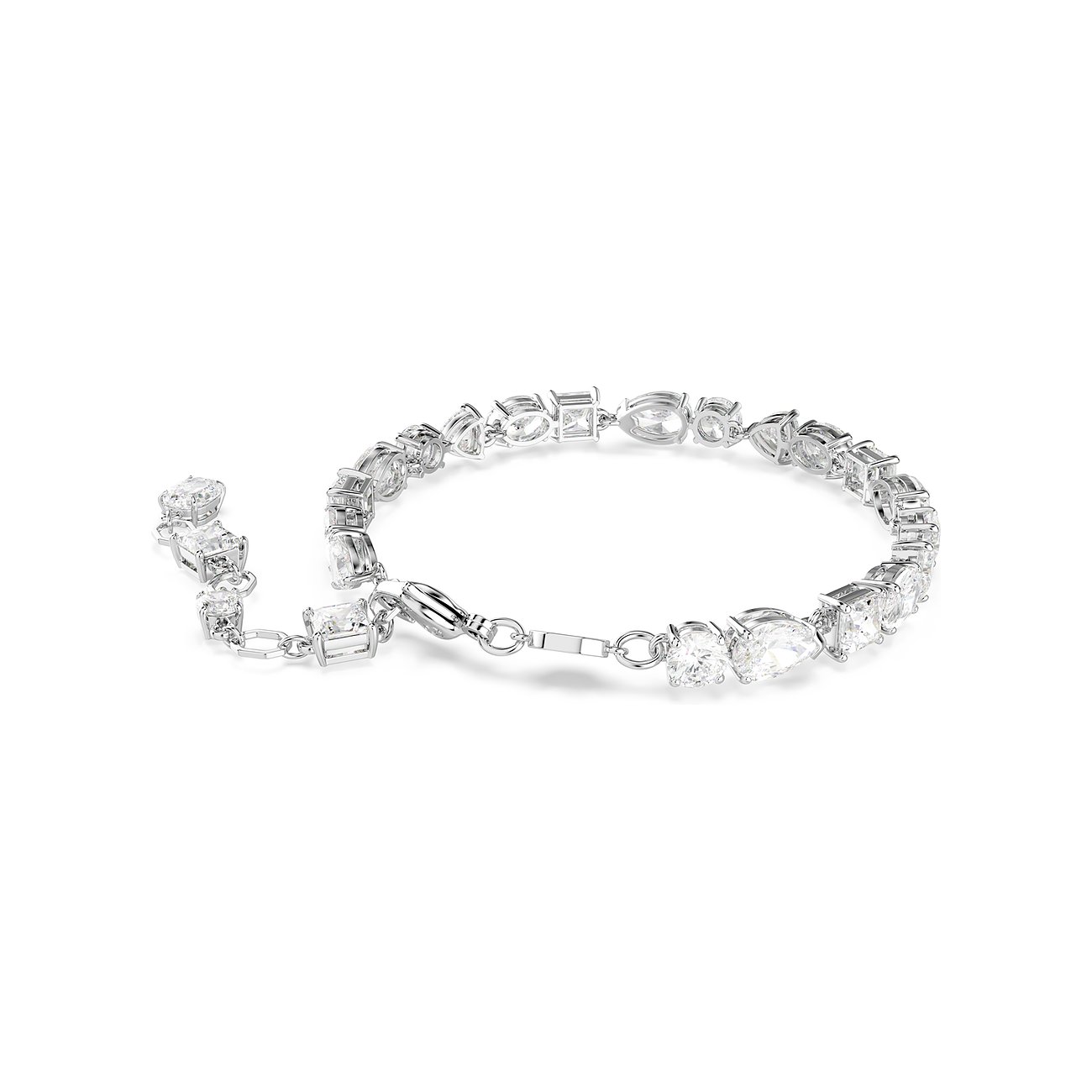 Swarovski metalen armband met ketting en kleurrijke, heldere Swarovski-kristallen in diverse vormen.