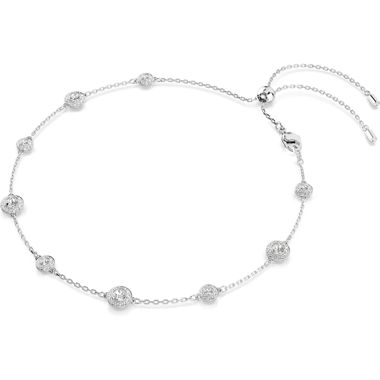 Swarovski Halskette aus Metall mit einzelnen runden Swarovski Kristallen und verstellbarem Verschluss.