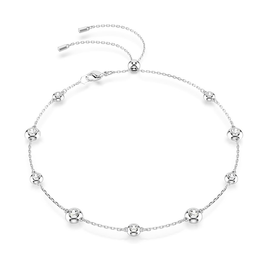 Swarovski Halskette aus Metall mit kleinen runden Swarovski-Kristallen, die im Abstand entlang der Kette eingefasst sind.