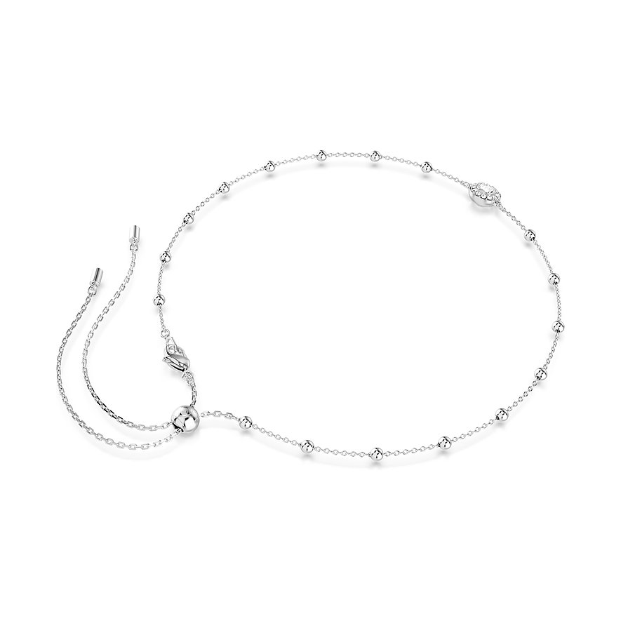 Swarovski Halskette aus Metall, silberfarbene Kette mit kleinen Kugeln, einem runden Schmuckstein und Verschluss.