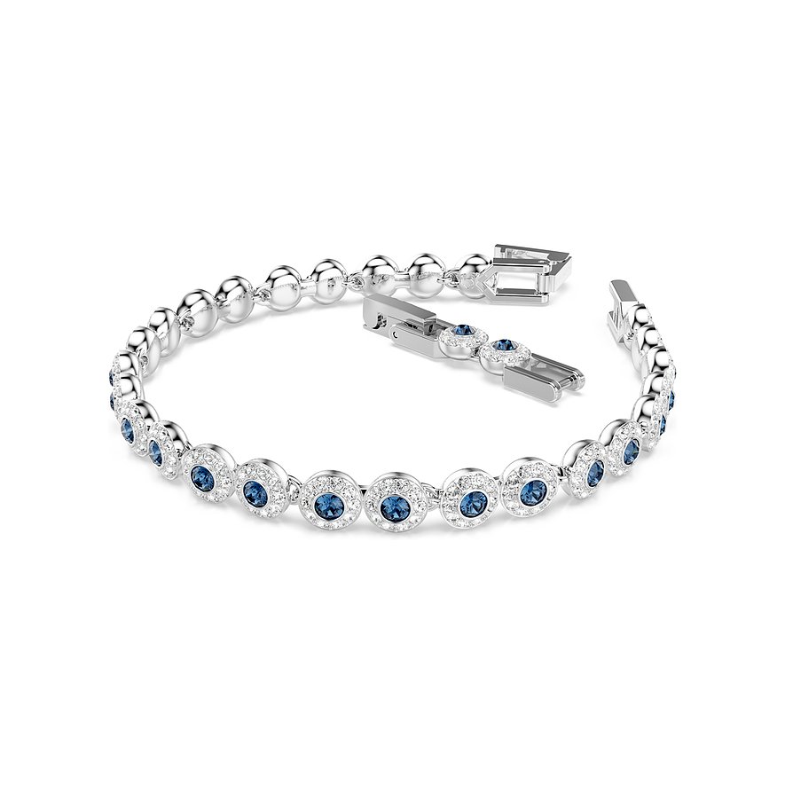 Swarovski metalen armband met ronde, blauwe kleurstenen en kleine, heldere Swarovski kristallen.