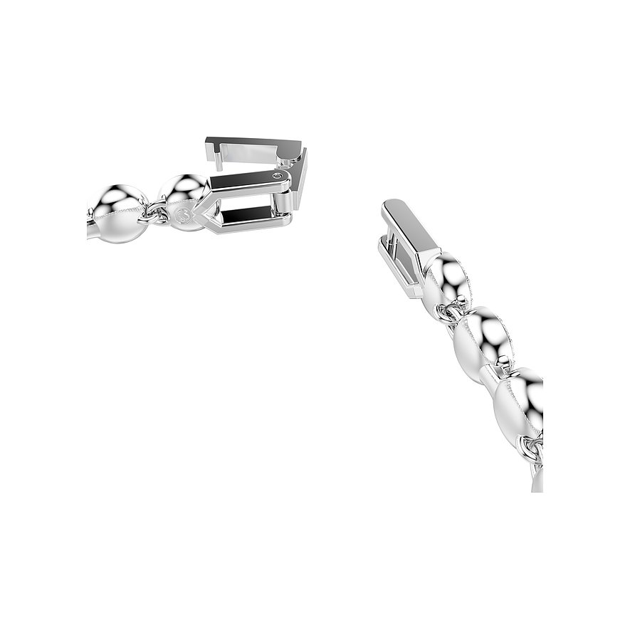 Close-up van de sluiting van een metalen Swarovski armband met sprankelende Swarovski kristallen.