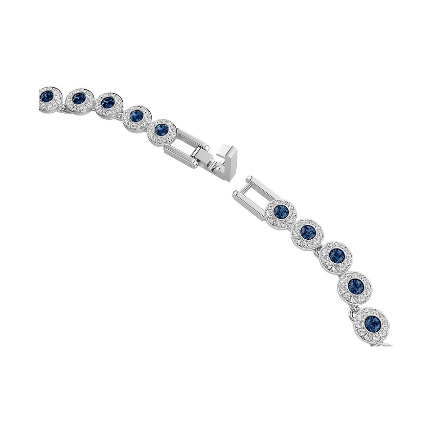Swarovski metalen halsketting met blauwe Swarovski kristallen in ronde zettingen, open sluiting.