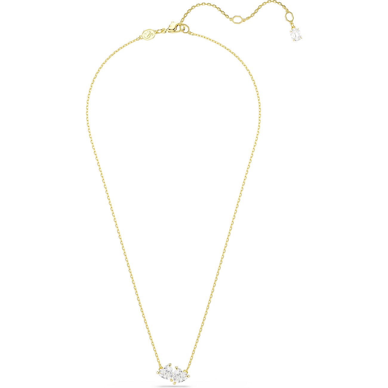 Swarovski ketting van goudkleurig metaal met drie sprankelende, heldere marquise-geslepen Swarovski-kristallen.