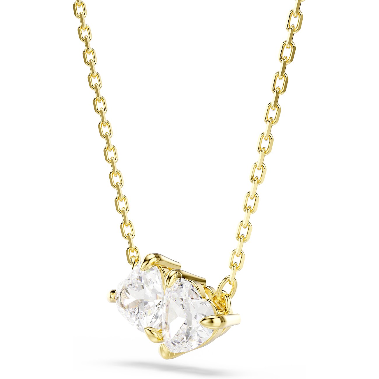 Swarovski halsketting van goudkleurig metaal met twee hartvormige Swarovski-kristallen in een zetting.