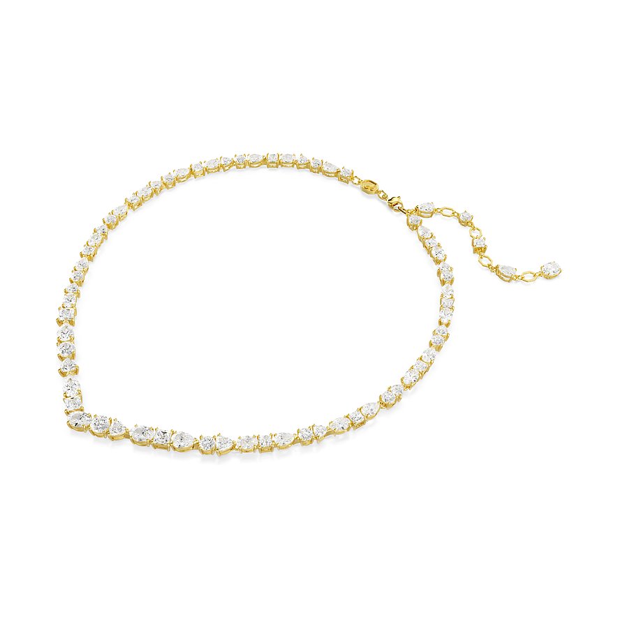 Swarovski Halsschmuck aus goldfarbenem Metall mit leuchtenden Swarovski-Kristallen in verschiedenen Schliffen.