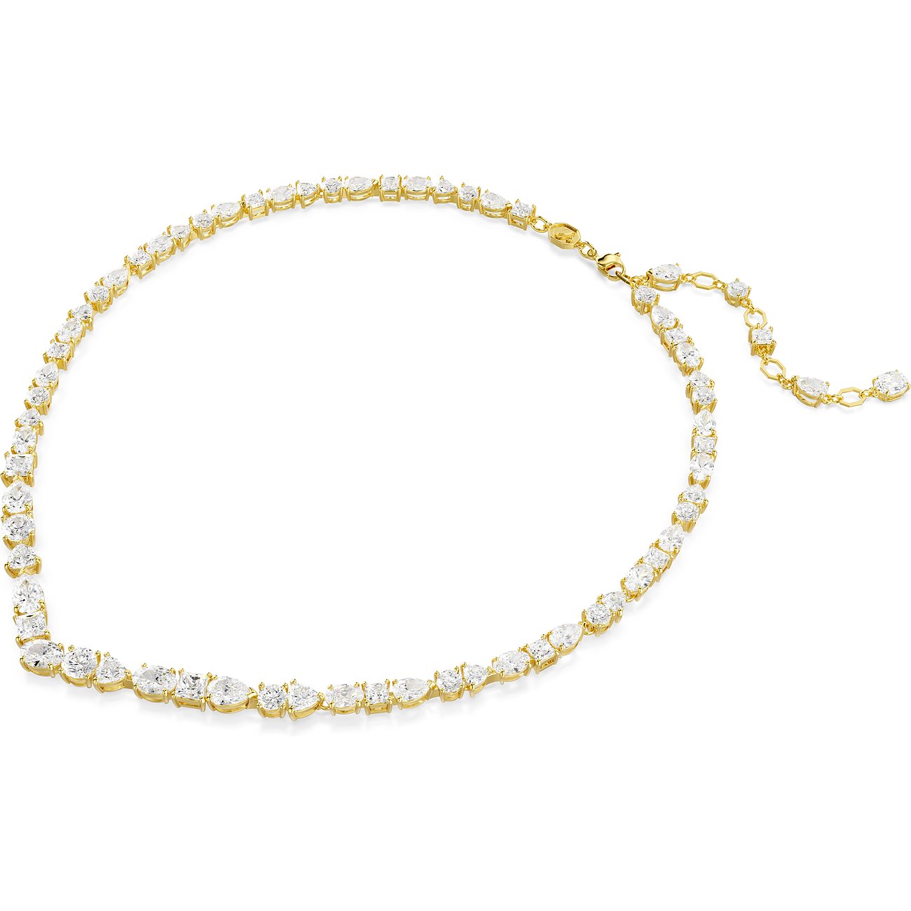 Swarovski Halsschmuck aus goldfarbenem Metall mit leuchtenden Swarovski-Kristallen in verschiedenen Schliffen.