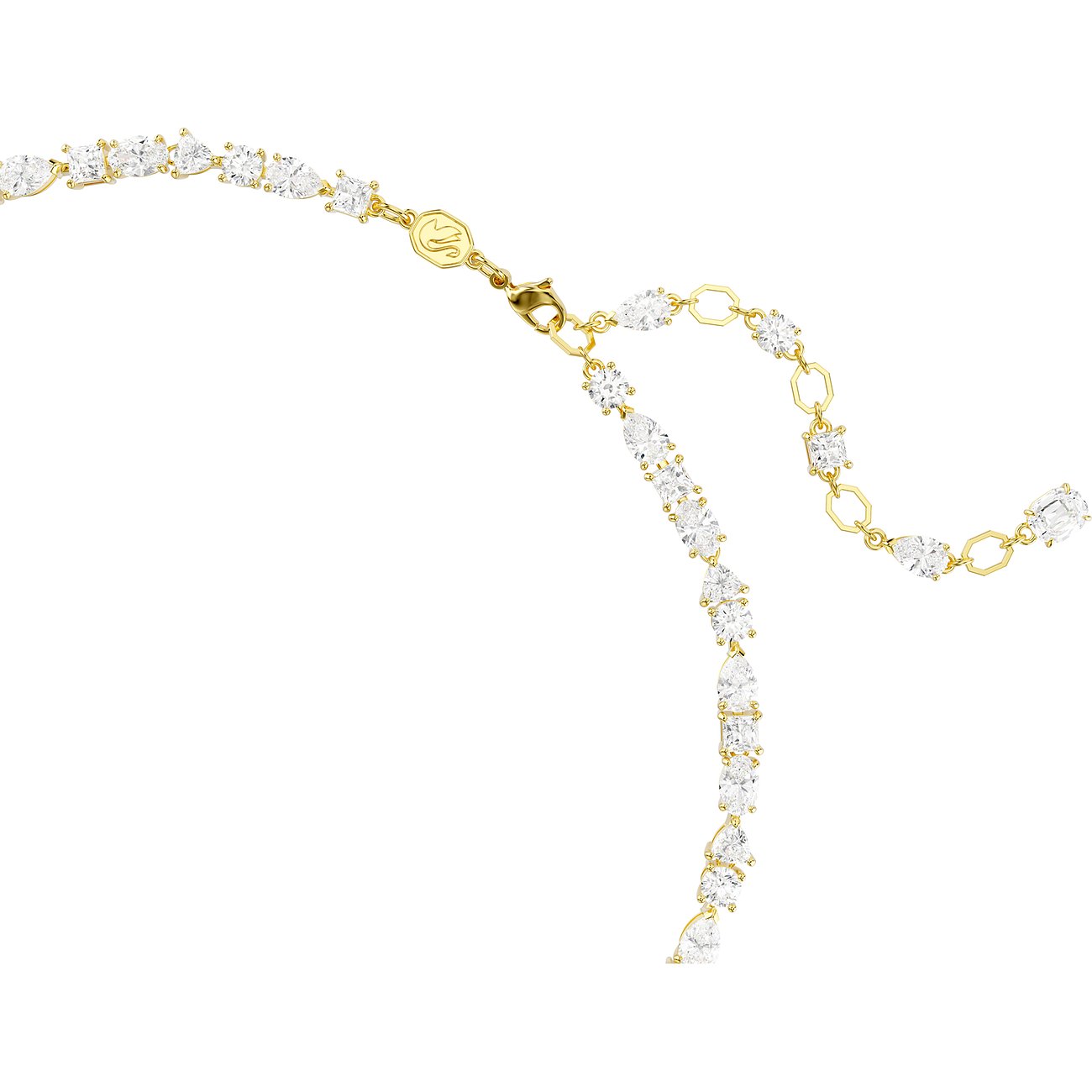 Ein goldenes Swarovski Metall-Collier mit einem Band aus tropfenförmigen und runden Swarovski Kristallen.