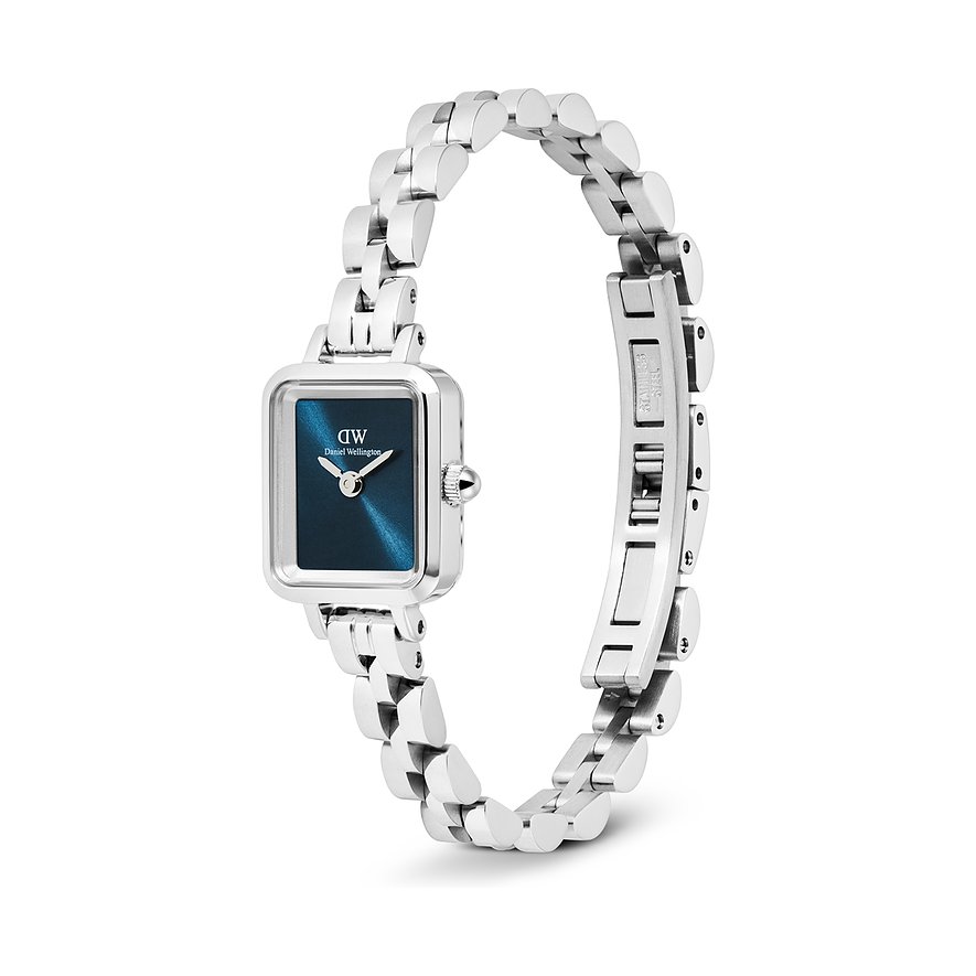 Daniel Wellington Damenuhr aus Edelstahl mit rechteckigem Gehäuse und blauem Zifferblatt