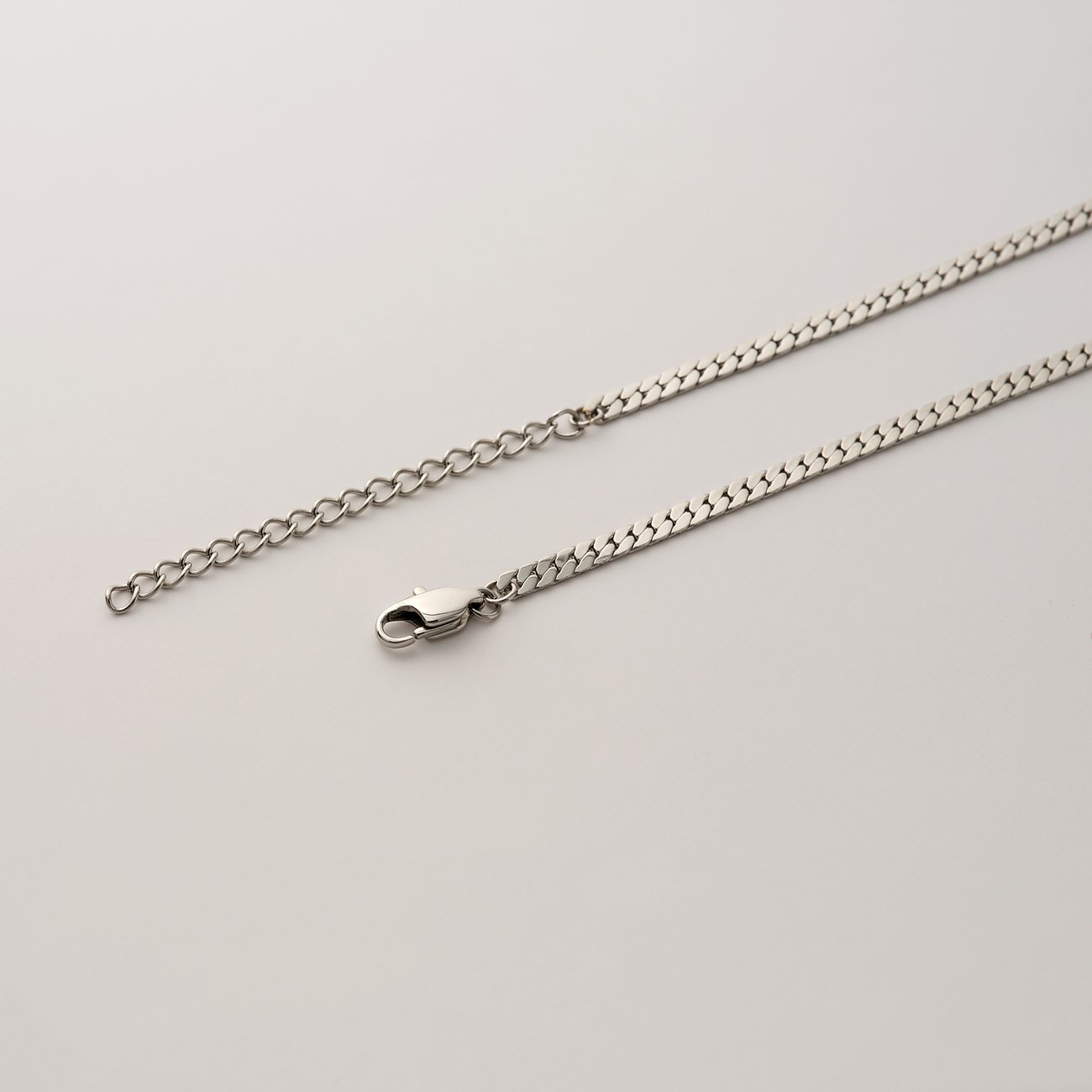 FAVS Halskette aus Edelstahl in Silber mit einem Karabinerverschluss und einer Verlängerungskette.