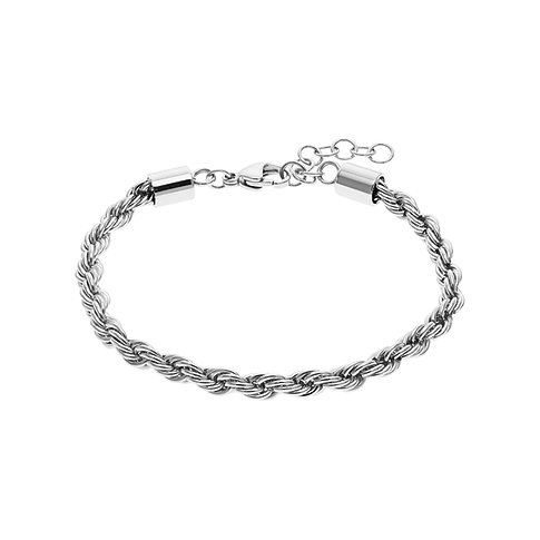 FAVS Armschmuck, ein silberfarbenes Armband aus Edelstahl mit Kordelgeflecht und Karabinerverschluss.