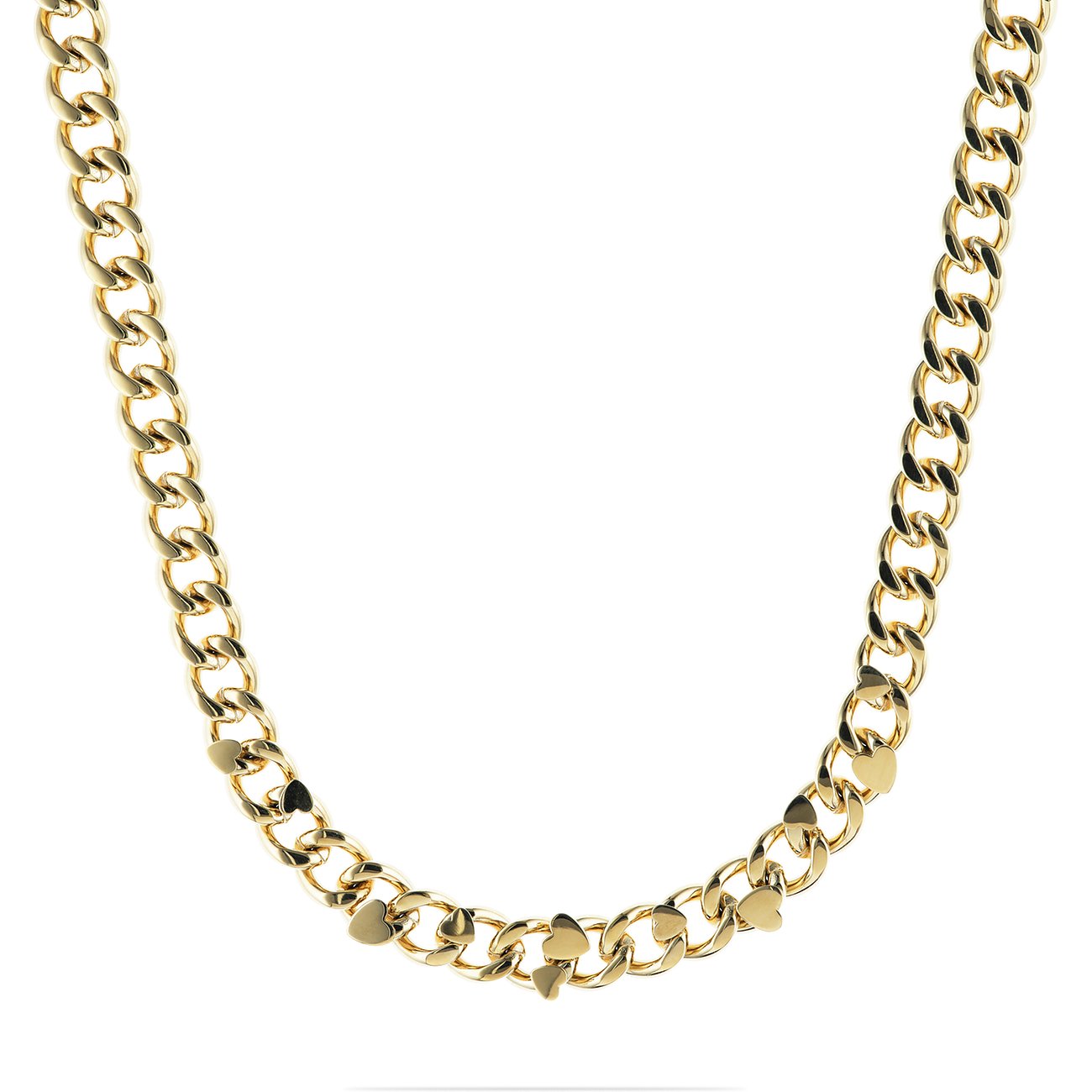 Guido Maria Kretschmer halskæde i guldfarvet rustfrit stål med panserkæde og små hjertedetaljer.