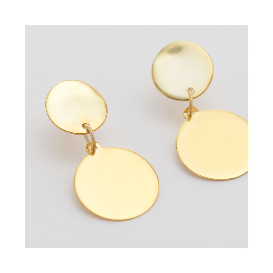 FAVS Ohrschmuck aus glänzendem Gelbgold in Form von zwei runden, hängenden Scheiben.