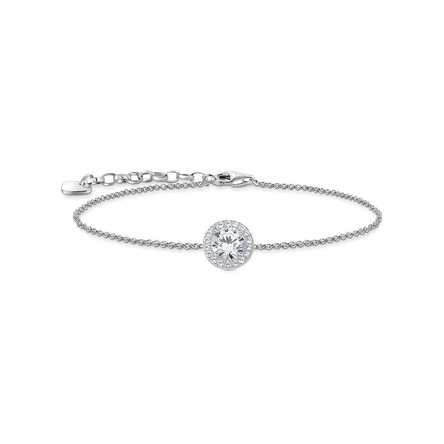 Thomas Sabo Armband, 925er Silber, Zirkonia: Großes Zirkonia-Zentrum, umgeben von kleinen Zirkonia-Steinen.