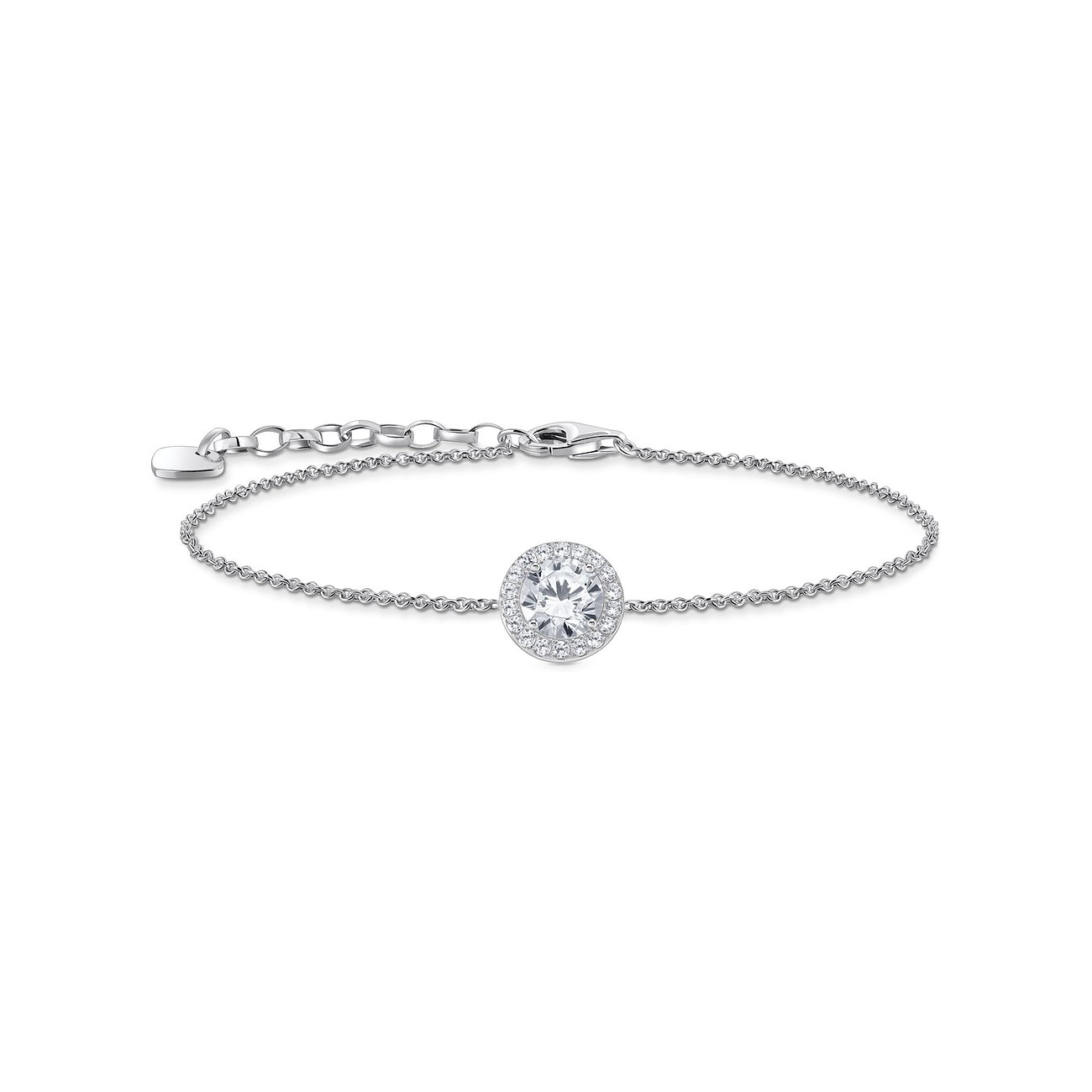 Thomas Sabo Armband, 925er Silber, Zirkonia: Großes Zirkonia-Zentrum, umgeben von kleinen Zirkonia-Steinen.