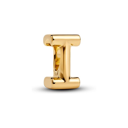 Ein goldenes Pandora Metall-Charm in Form des Großbuchstabens I.