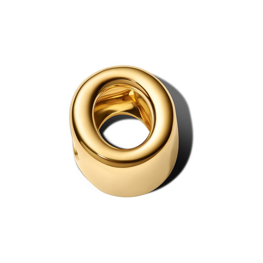 Pandora Anhängeschmuck aus goldfarbenem Metall, glattes, abgerundetes Donut-Design, vorne leicht erhöht.