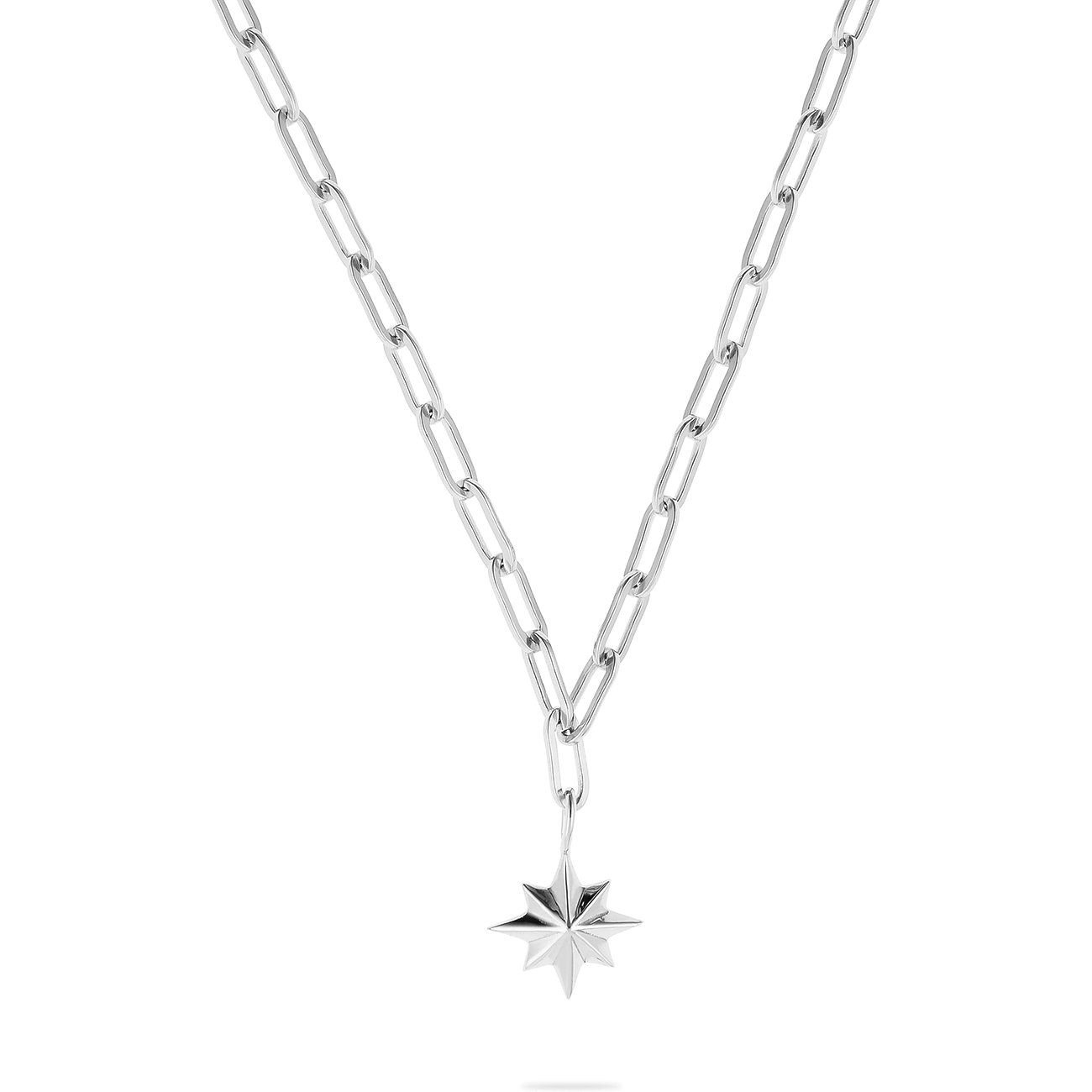 Guido Maria Kretschmer ketting van gerecycled 925 zilver met stervormige hanger, vooraanzicht.