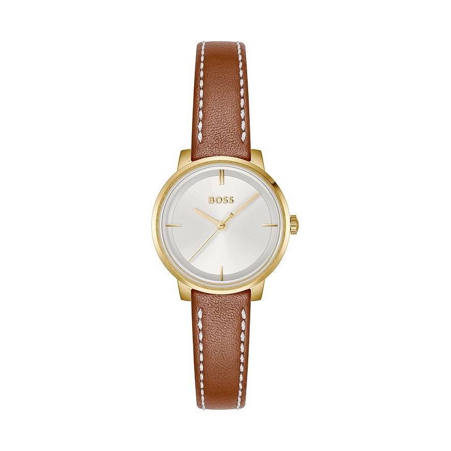 Boss Damenuhr Lucia 1502817, Damen, Edelstahl, Armband: Leder, Quarz, analog