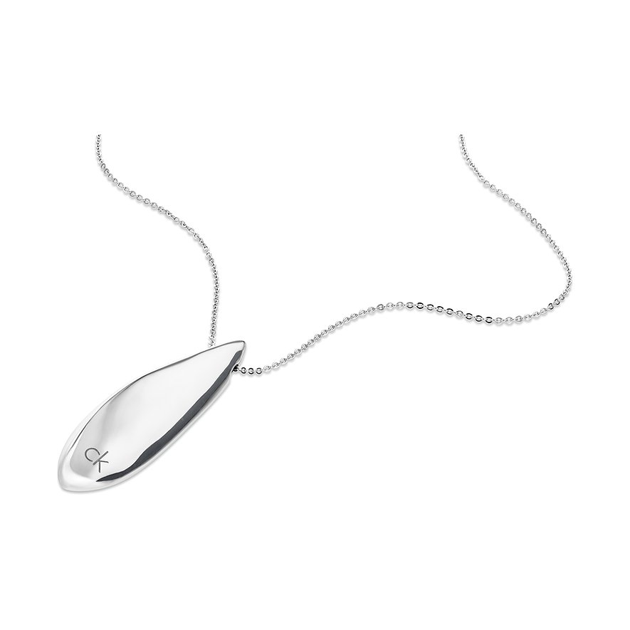 Calvin Klein roestvrijstalen halsketting met een glanzende, bladervormige hanger, met het CK-logo.