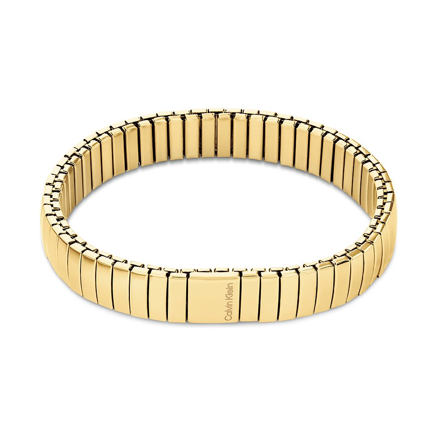 Calvin Klein Damenarmschmuck aus goldfarbenem Edelstahl, flexible Glieder bilden ein Armband.