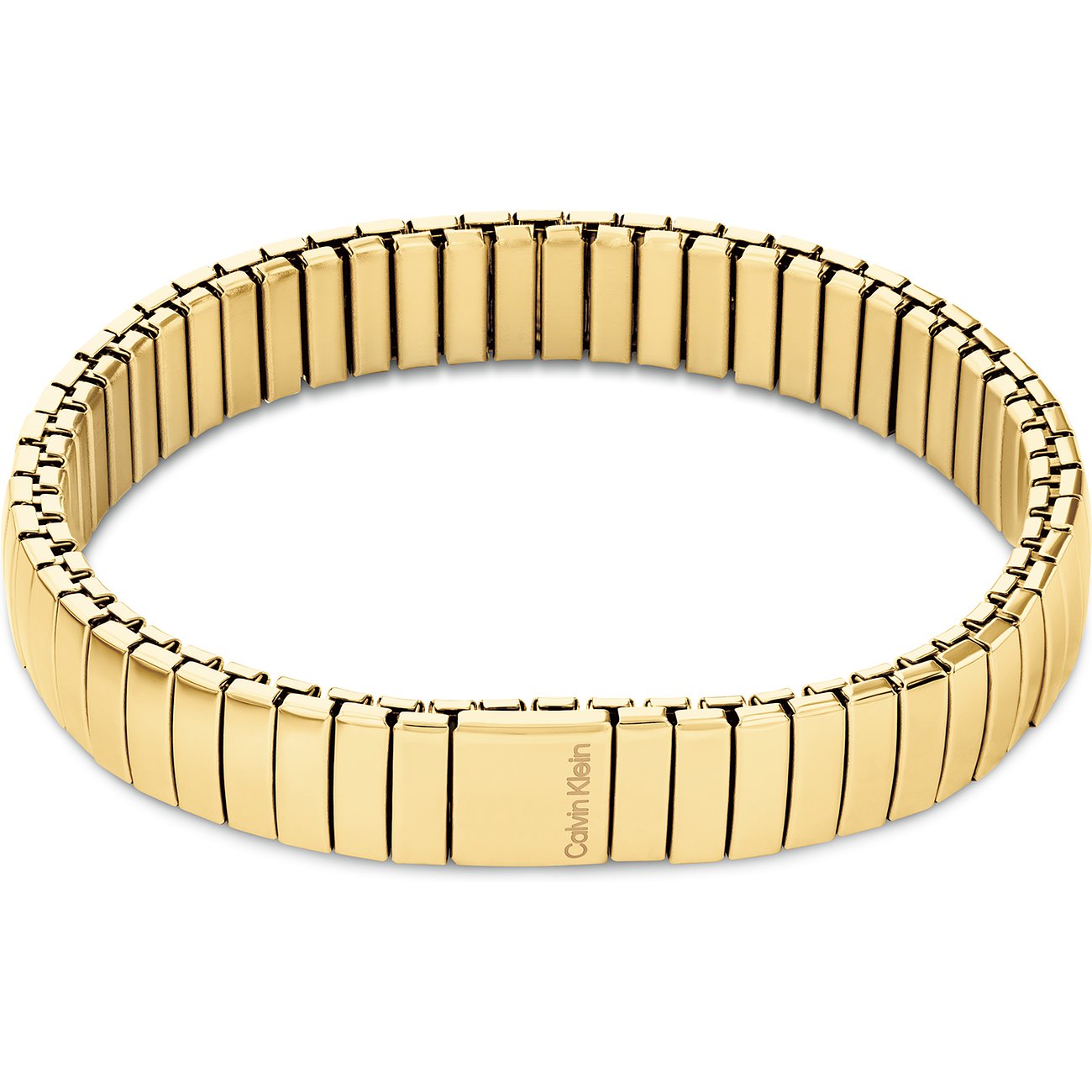 Calvin Klein Damenarmschmuck aus goldfarbenem Edelstahl, flexible Glieder bilden ein Armband.