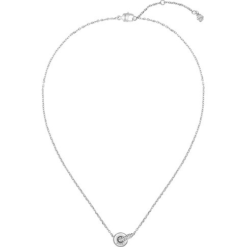 Boss Halskette aus Edelstahl mit feiner Kette einem Ring und einem kleineren Band, das mit klaren Steinen besetzt ist.