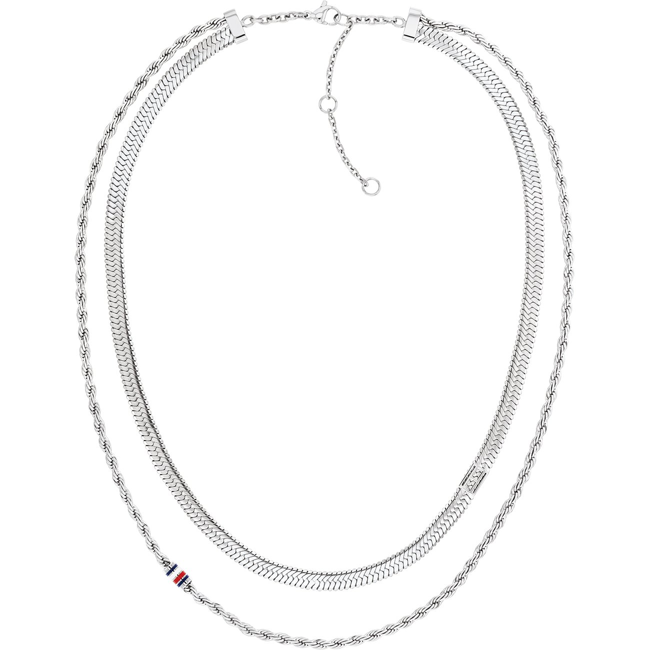 Tommy Hilfiger Edelstahlschmuck: zweifache Silberkette mit verschiedenen Gliederstilen.