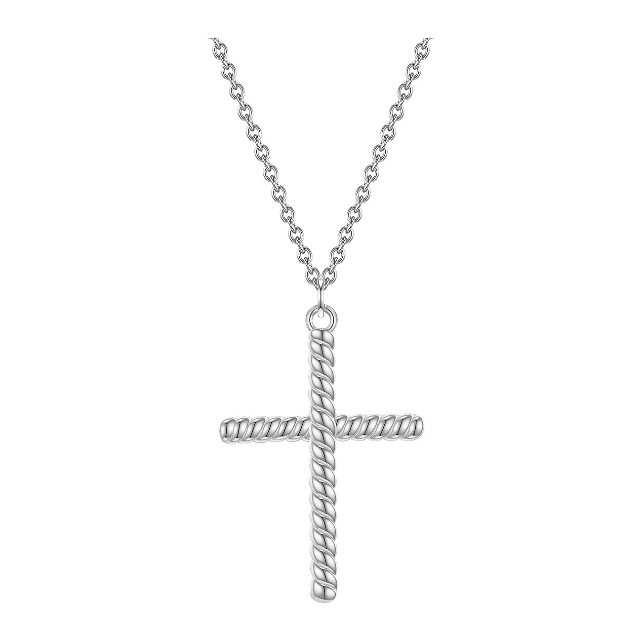 Glanzstücke München Halskette aus 925er Silber mit verdrehtem Kreuzanhänger. Das Kreuz und die Gliederkette sind silbern.