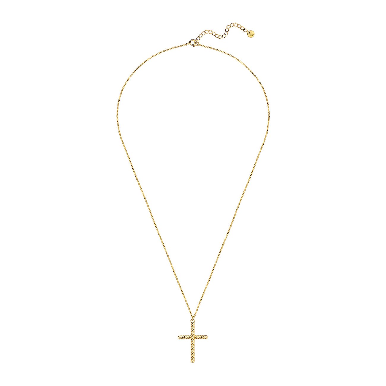 Glanzstücke München : chaîne en argent avec pendentif crucifix doré torsadé.