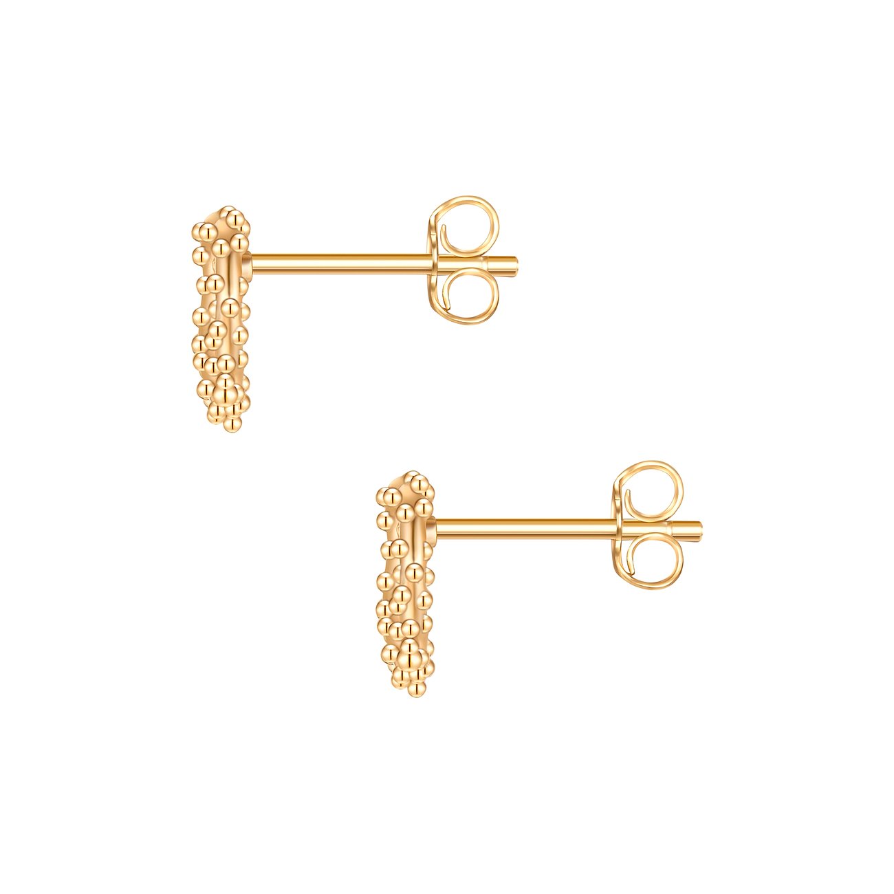 Glanzstücke München Ohrstecker: gelbvergoldetes 925er Silber, vertikaler Balken mit Kügelchen, Butterfly-Verschluss.